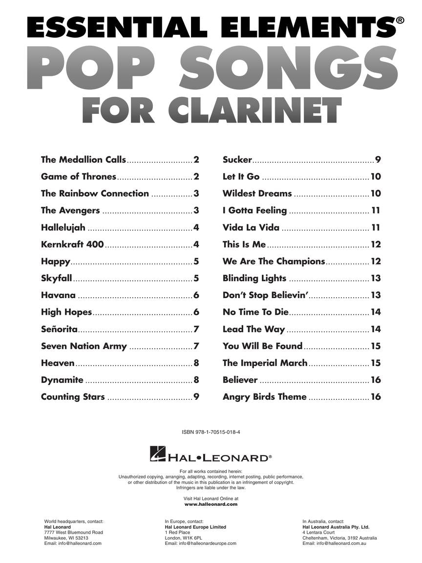 Essential Elements Pop Songs for Clarinet