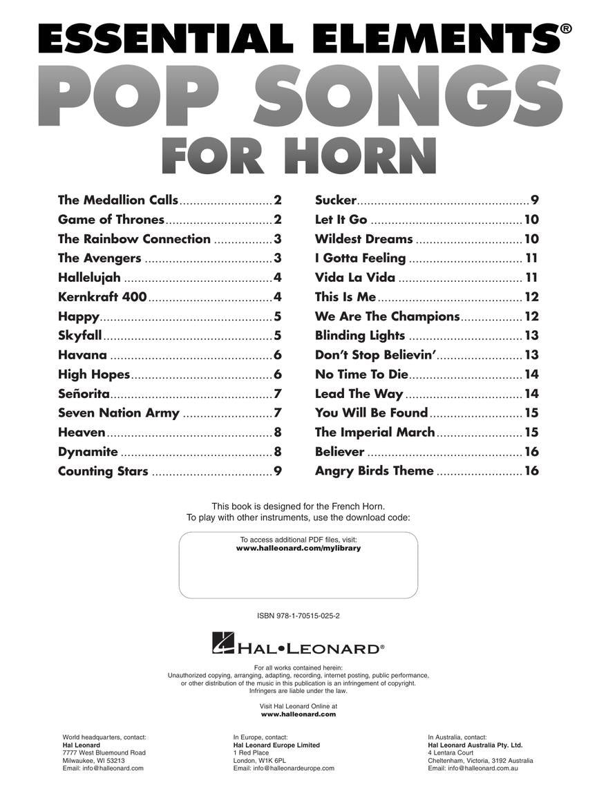 Essential Elements Pop Songs for Horn