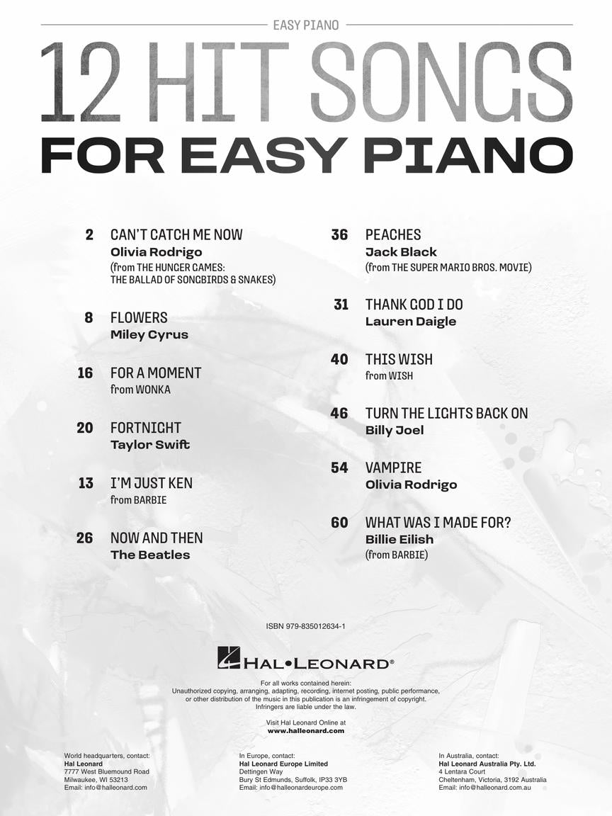 12 Hit Songs for Easy Piano