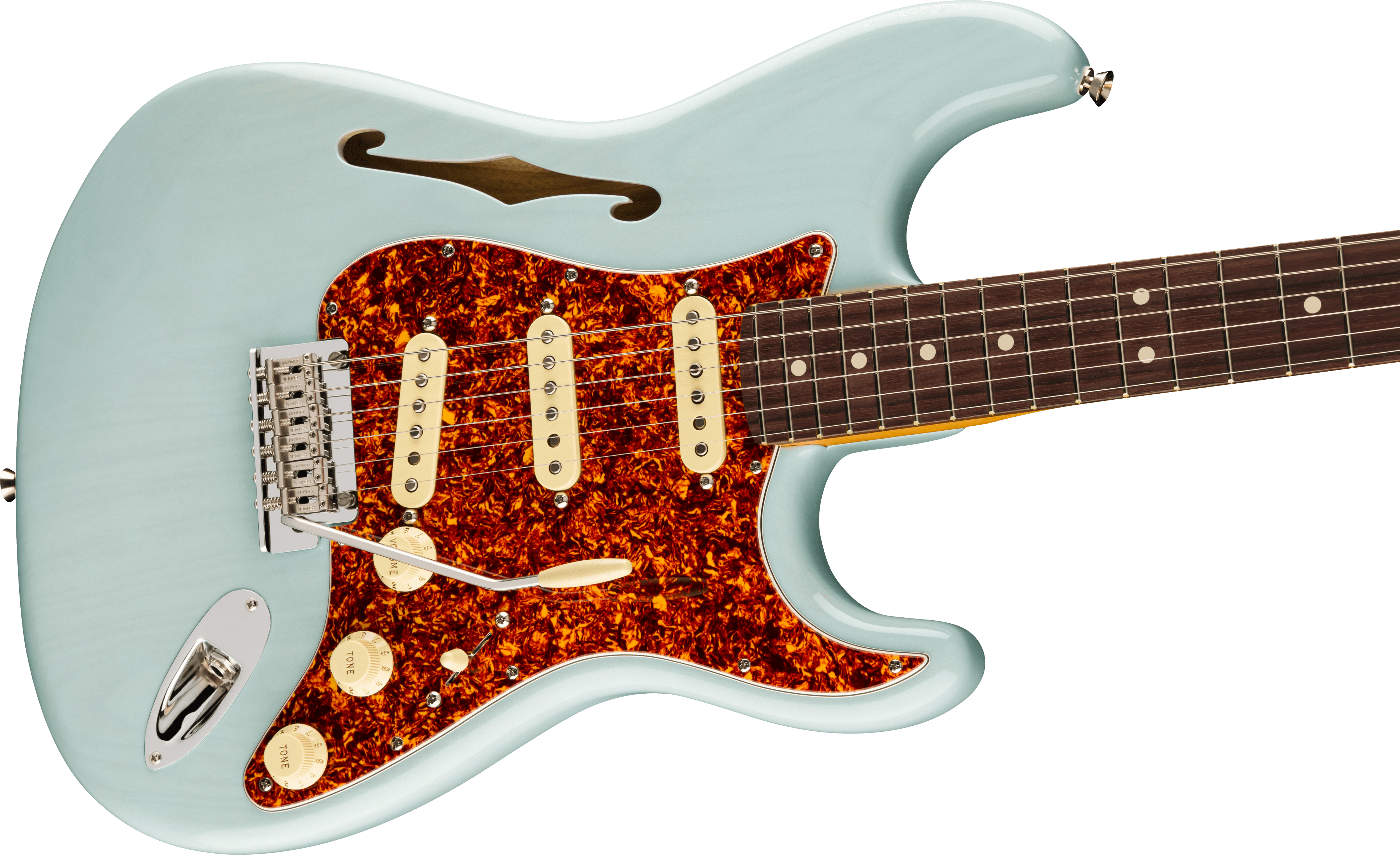 Fender American Professional II Stratocaster® Thinline, Rosewood Fingerboard, Transparent Daphne Blue