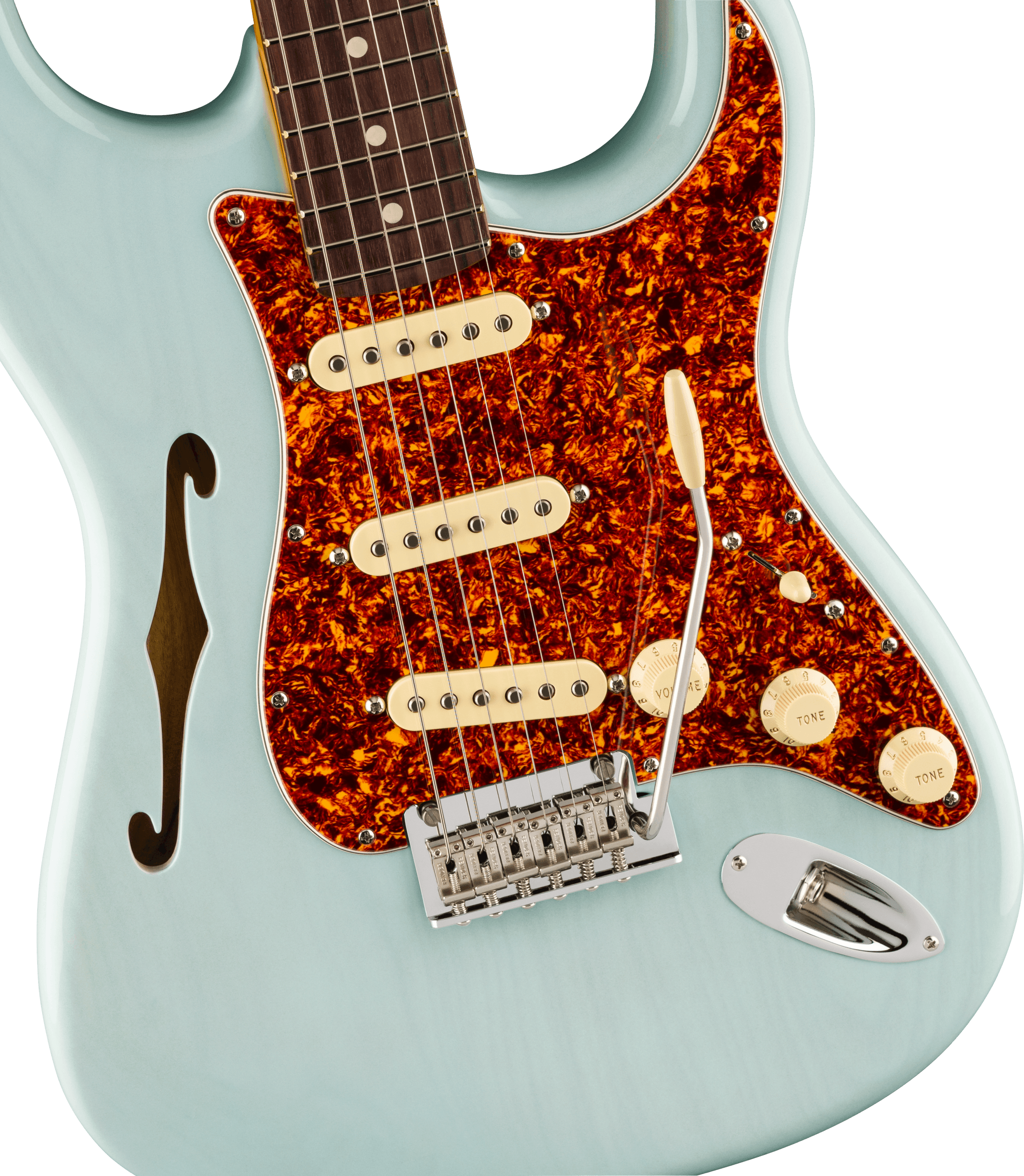 Fender American Professional II Stratocaster® Thinline, Rosewood Fingerboard, Transparent Daphne Blue