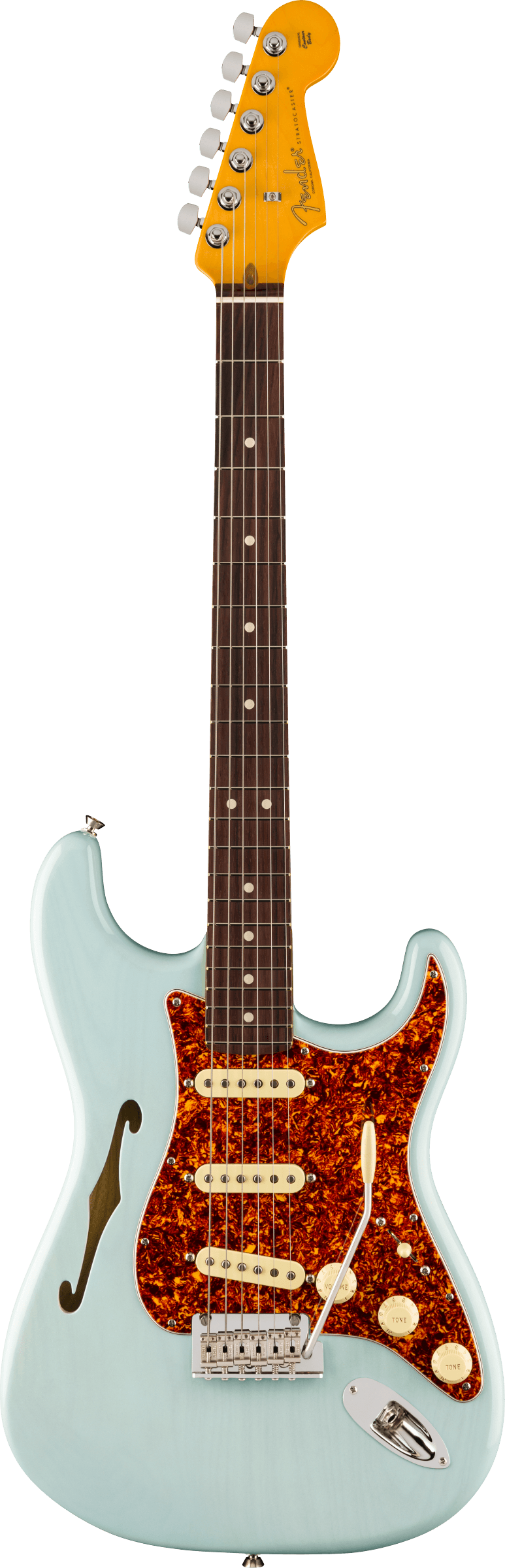 Fender American Professional II Stratocaster® Thinline, Rosewood Fingerboard, Transparent Daphne Blue