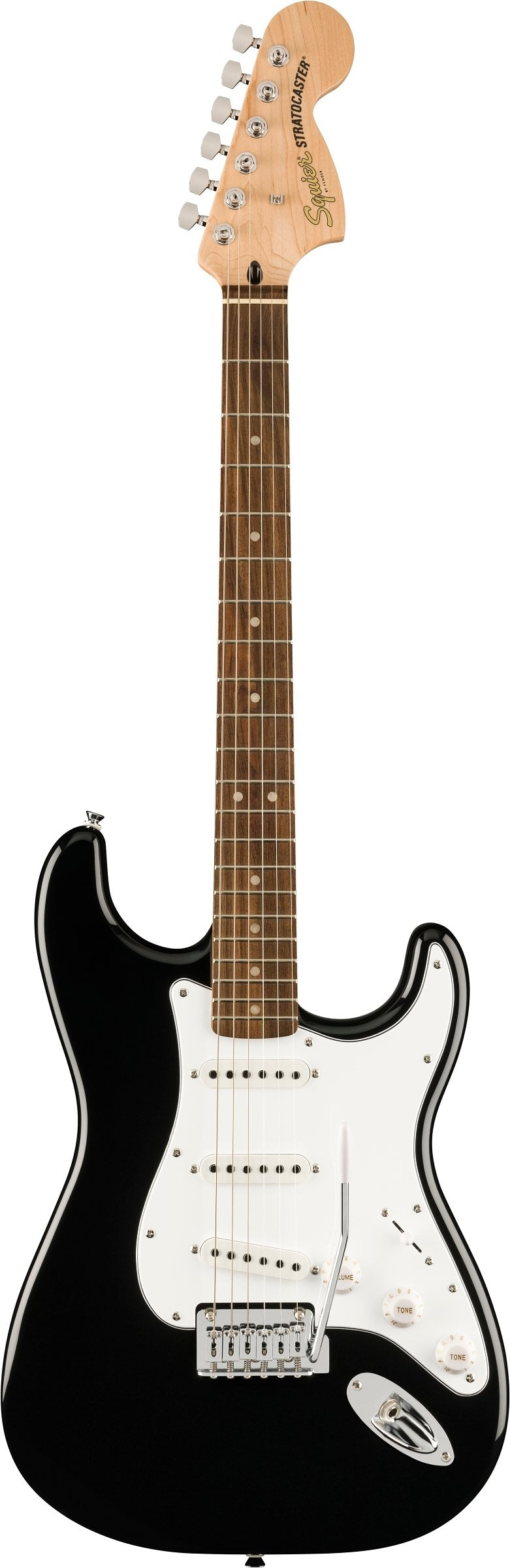 Squier Affinity Series™ Stratocaster® Mustang™ Micro Pack, Laurel Fingerboard, Black, Gig Bag, HD9, MX, CHN, BR